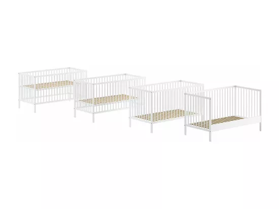 ELIOTT - Lit Bébé Evolutif 70x140 en Hêtre Massif Laqué Blanc