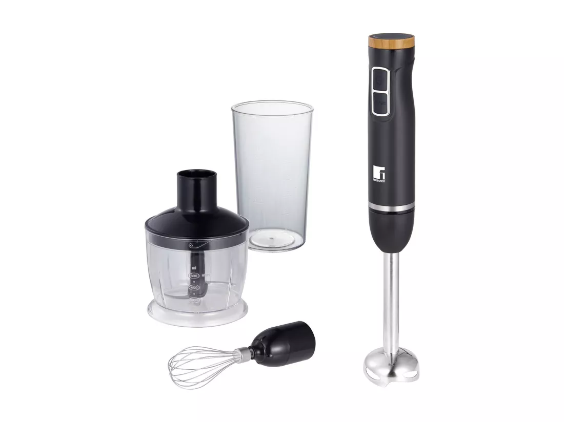 Mixeur plongeant OLIVAR 1000 W à 2 vitesses avec hachoir 600 ml, tige de mélange, tasse à mesurer Bergner 600 ml