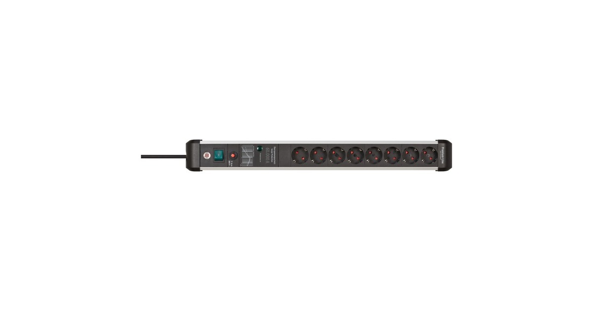 BrennenstuhlPremium-Protect-Line stekkerdoos 8-voudig met overspanningsbeveiliging stekkerdoos  (Zwart/aluminium)