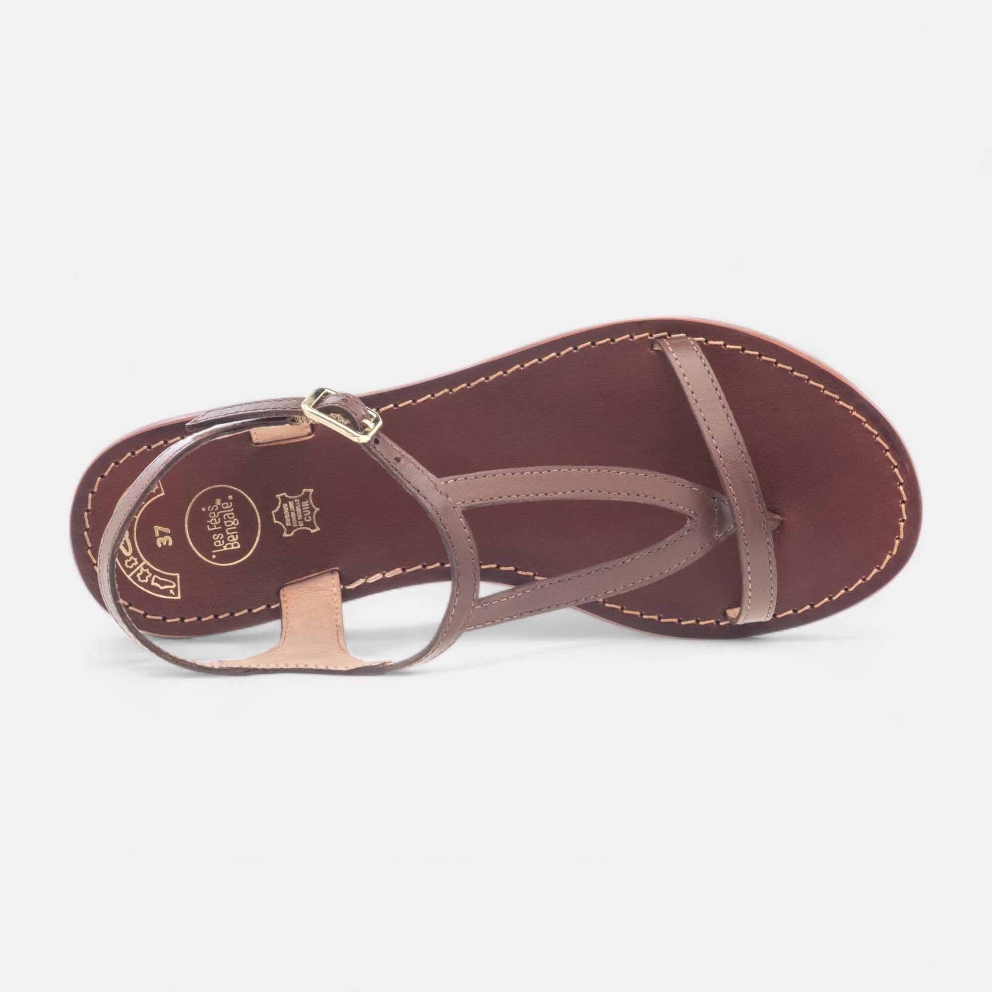 Nu-pieds Femme en cuir marron