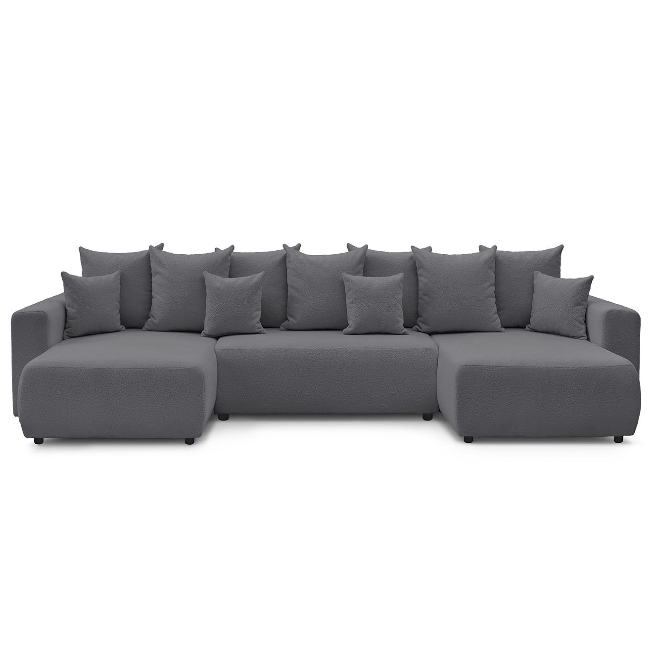 Bobochic Canapé panoramique convertible coffre bouclette envy gris foncé - 386x153x95 cm