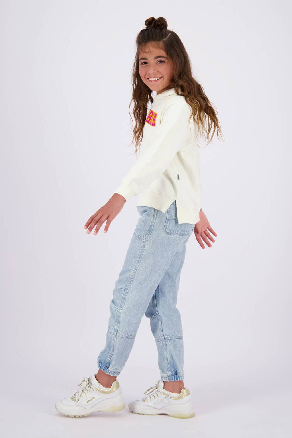 Vingino hoodie Nadien met tekst offwhite/rood