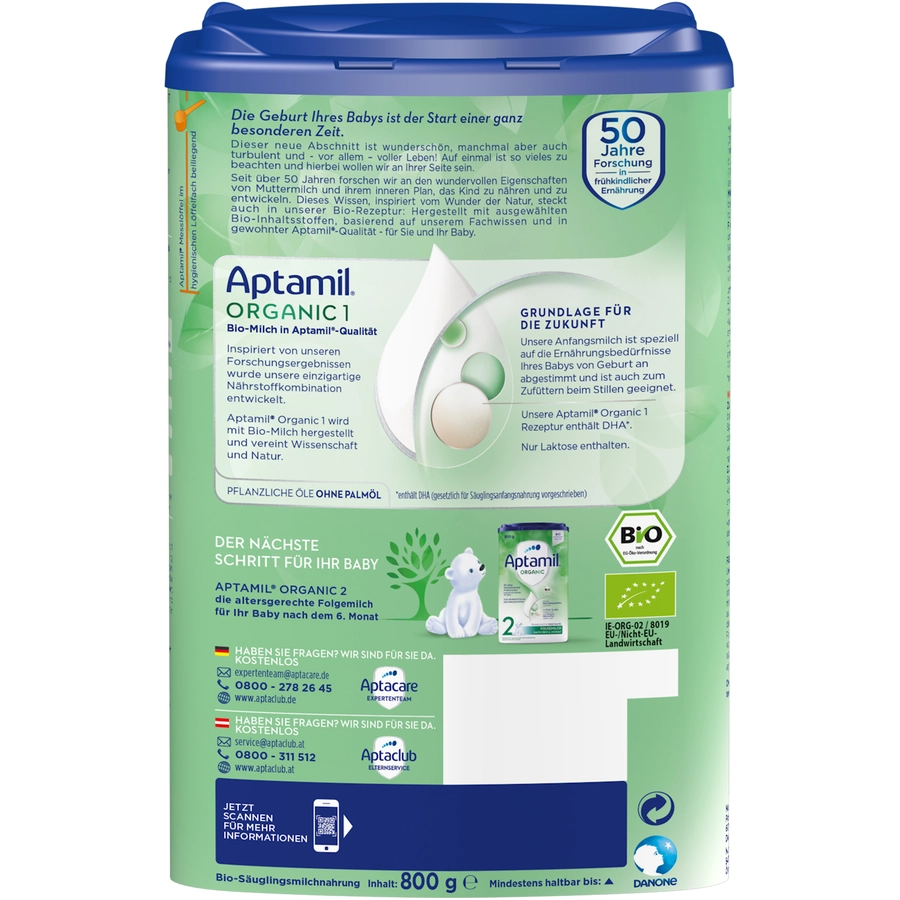 Aptamil Anfangsmilch 1 Organic 6x 800g von Geburt an