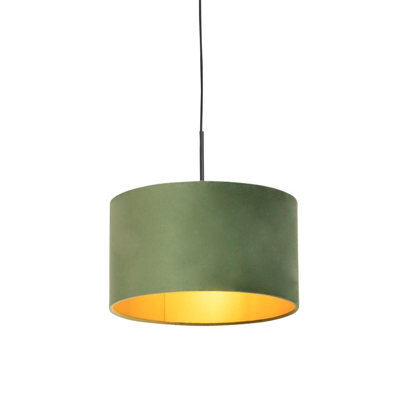 Hanglamp met velours kap groen met goud 35 cm - Combi