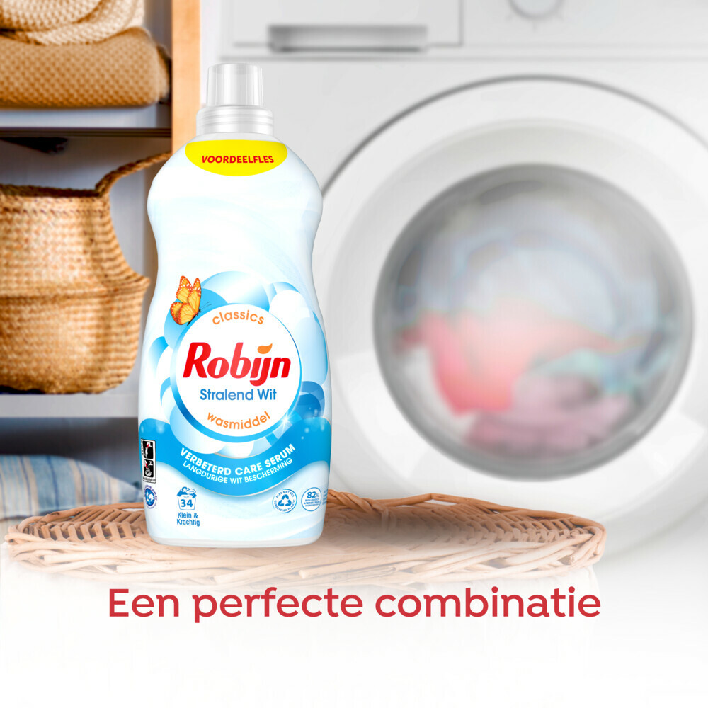 4x Robijn Klein & Krachtig Wasmiddel Stralend Wit 34 Wasbeurten1,19 liter