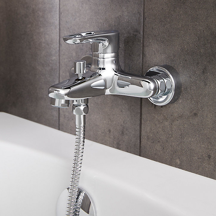 Mitigeur bain-douche 2 trous GoodHome Laugar en laiton couleur chrome