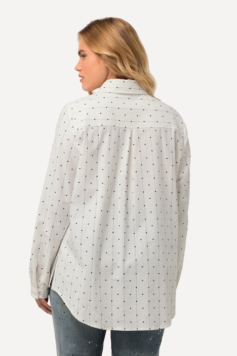 Hemdbluse, Punkte, Hemdkragen, Langarm, hinten länger