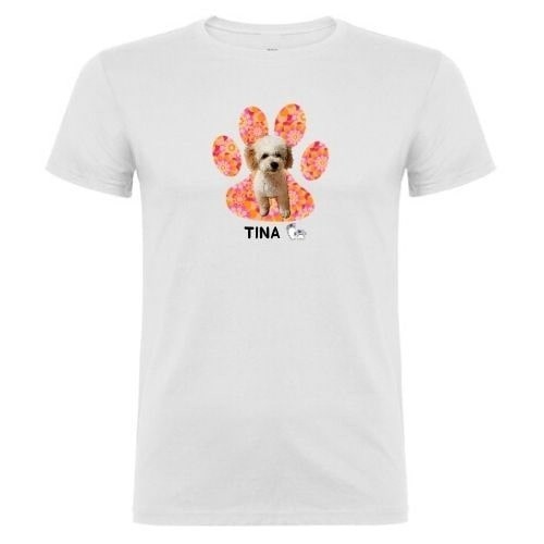 Camiseta unissex com estampa floral personalizável, branca.