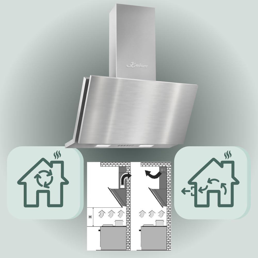 Kaiser Dunstabzugshaube 90cm AT 9455 Kopffrei Edelstahl Wandhaube 90 cm, Air Power 1250 m³/h, TouchControl, Randabsaugung, LED, Umluft/Abluft, Metall-Fettfilter, Aktivkohlefilter inkl