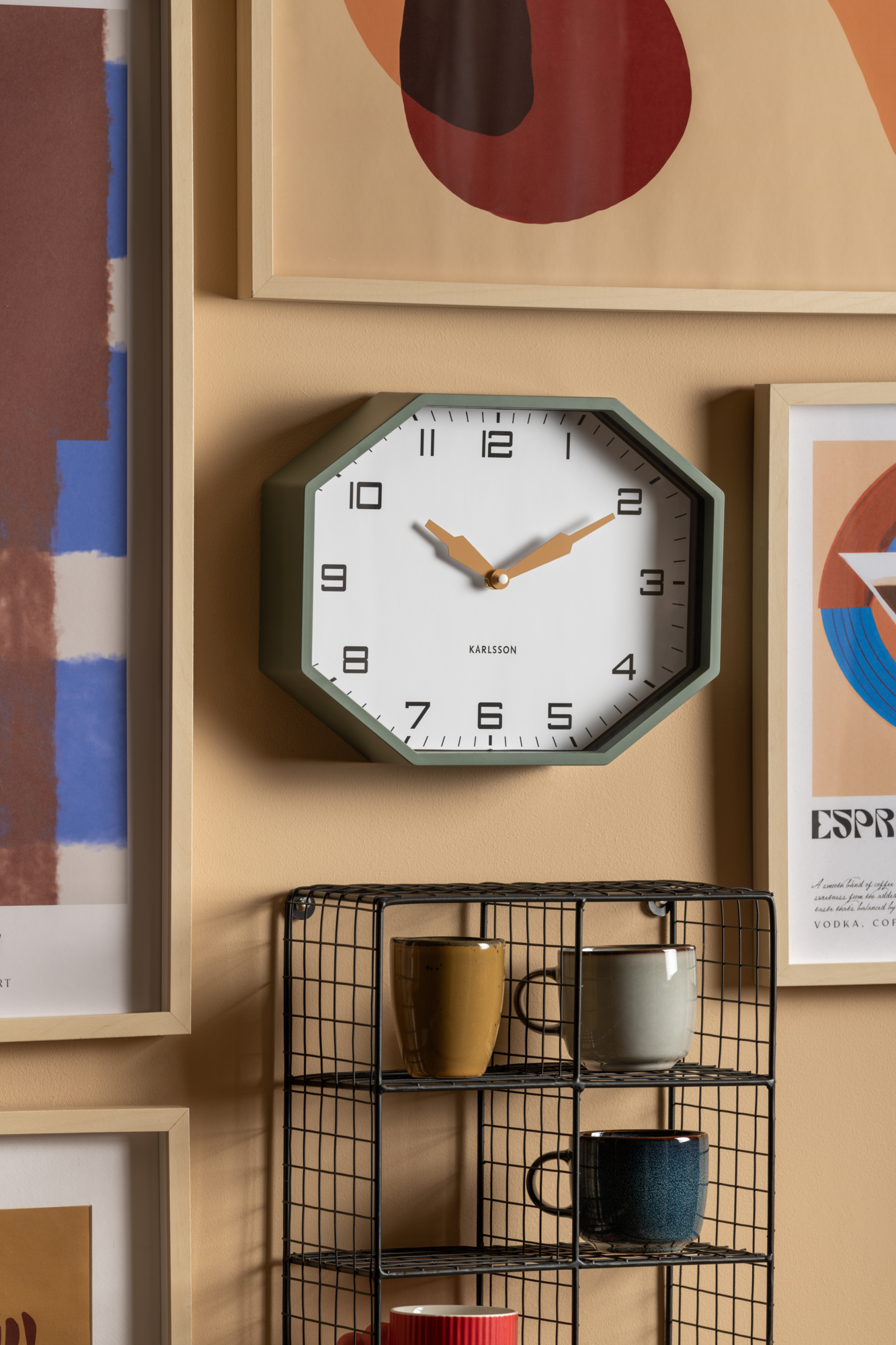 Wandklok Modern Factory Octagon Jungle groen
