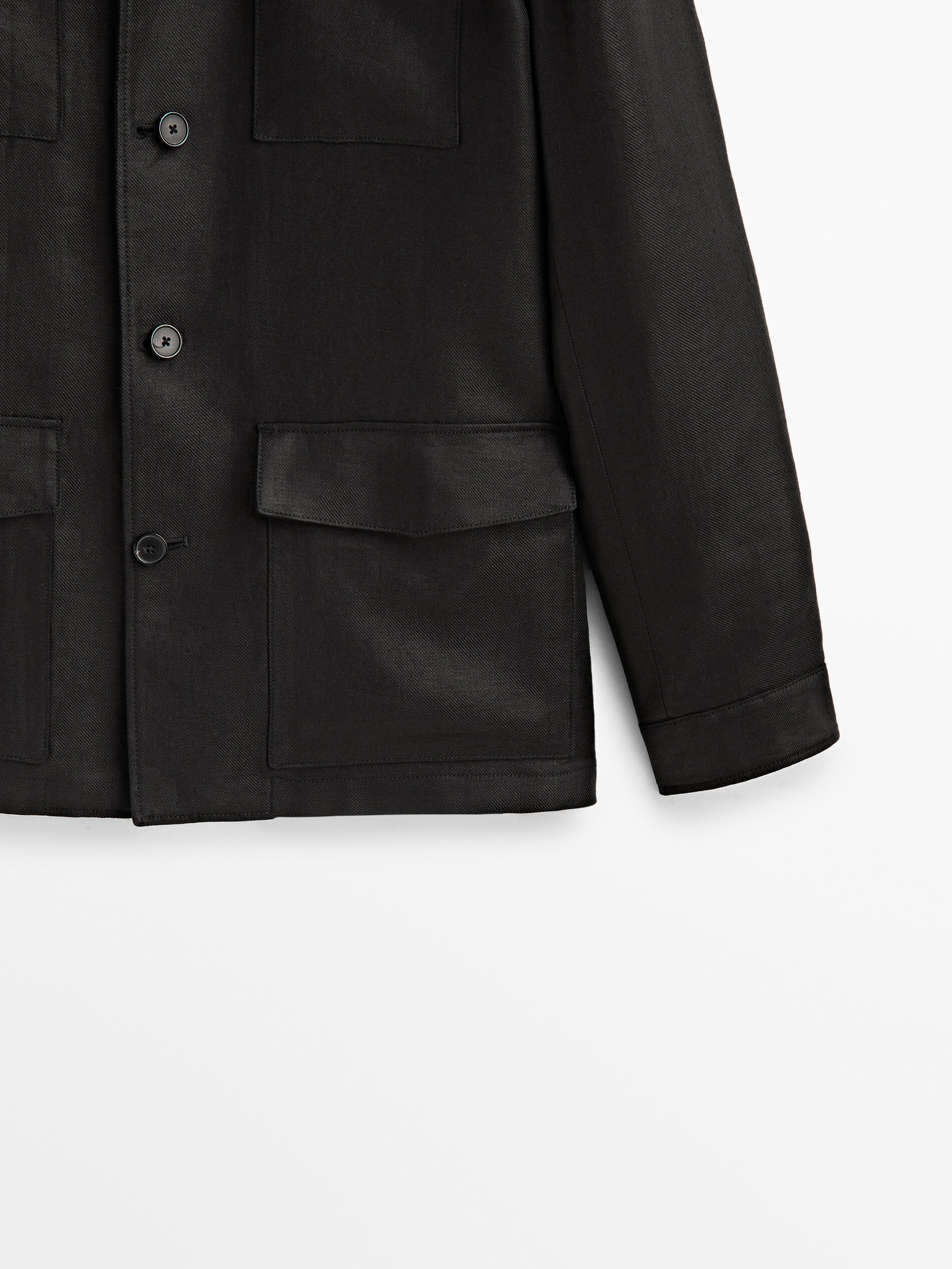Sobrecamisa sarga 100% linho - PRETO