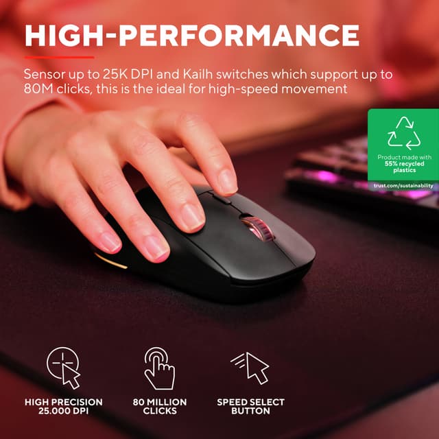 Trust GXT927 REDEX+ tråsløs gaming-mus (sort)