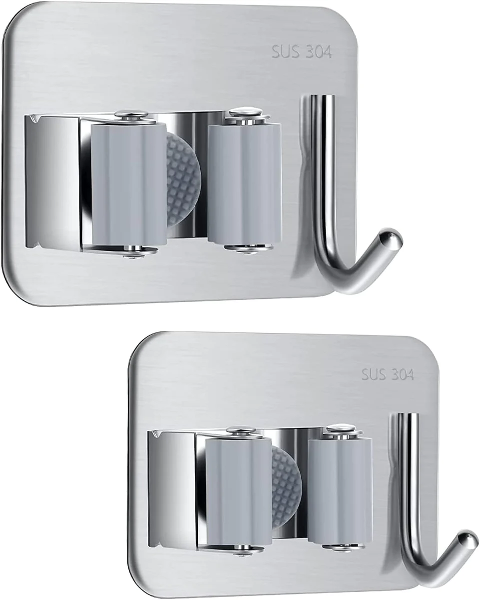 Porte-balais et organisateur en acier inoxydable pour maison, cuisine,