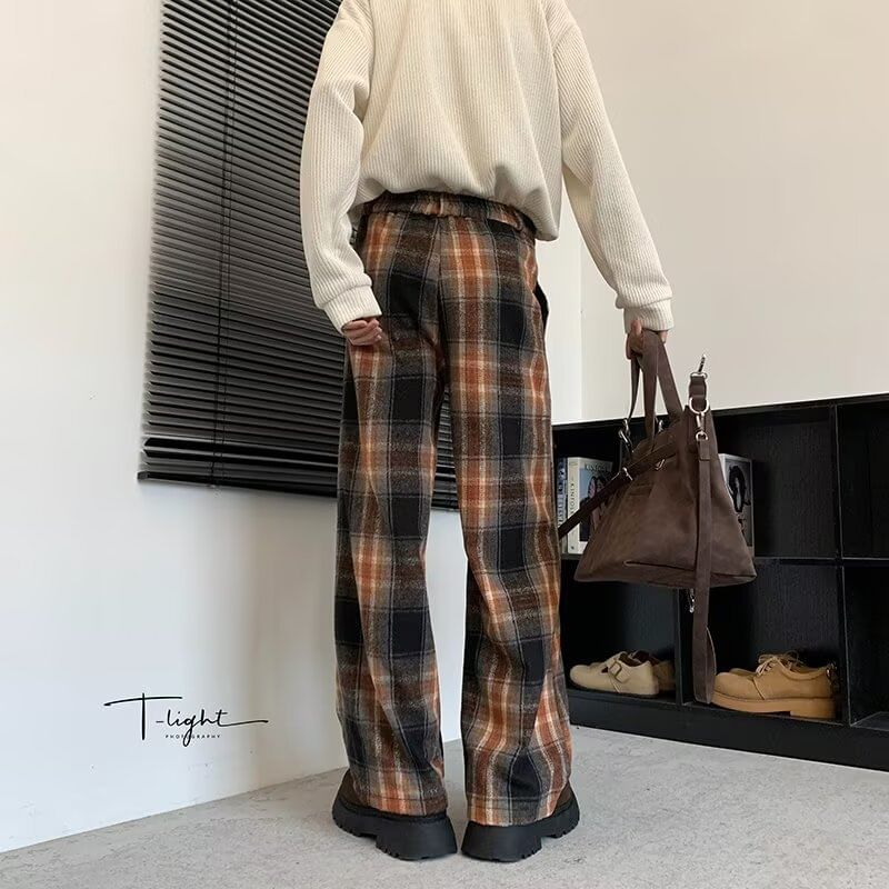 Cowpow - Geruite broek met rechte pijpen en elastische taille