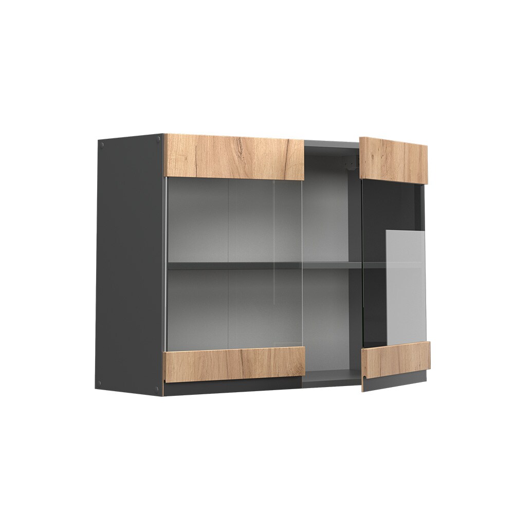 Vicco Glashängeschrank Küchenschrank Küchenmöbel R-Line J-Shape Anthrazit Eiche 80 cm modern