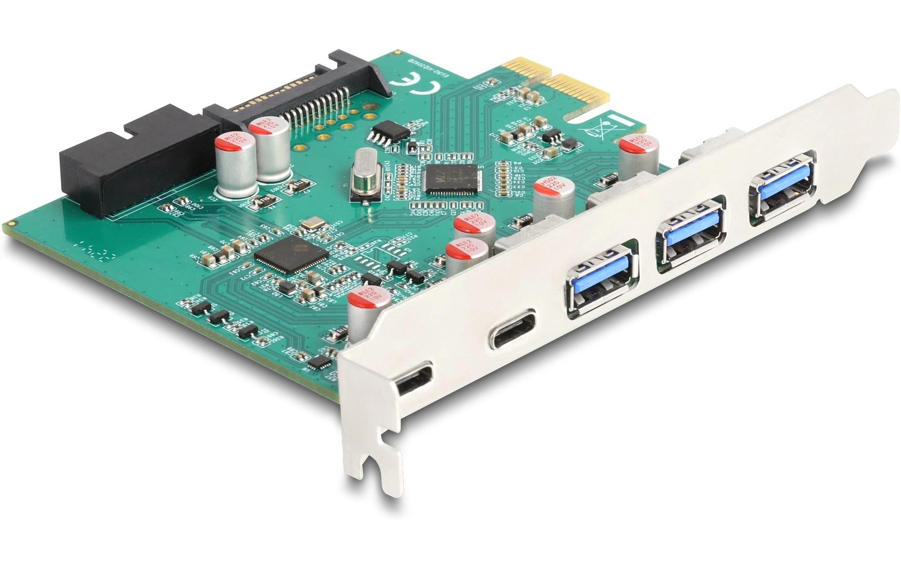 PCI-Express-Karte 3x USB-A 3.0 / 2x USB-C 3.0PCIe-Schnittstellenkarte mit drei USB 3.0 A und zwei USB 3.0 C-Buchsen