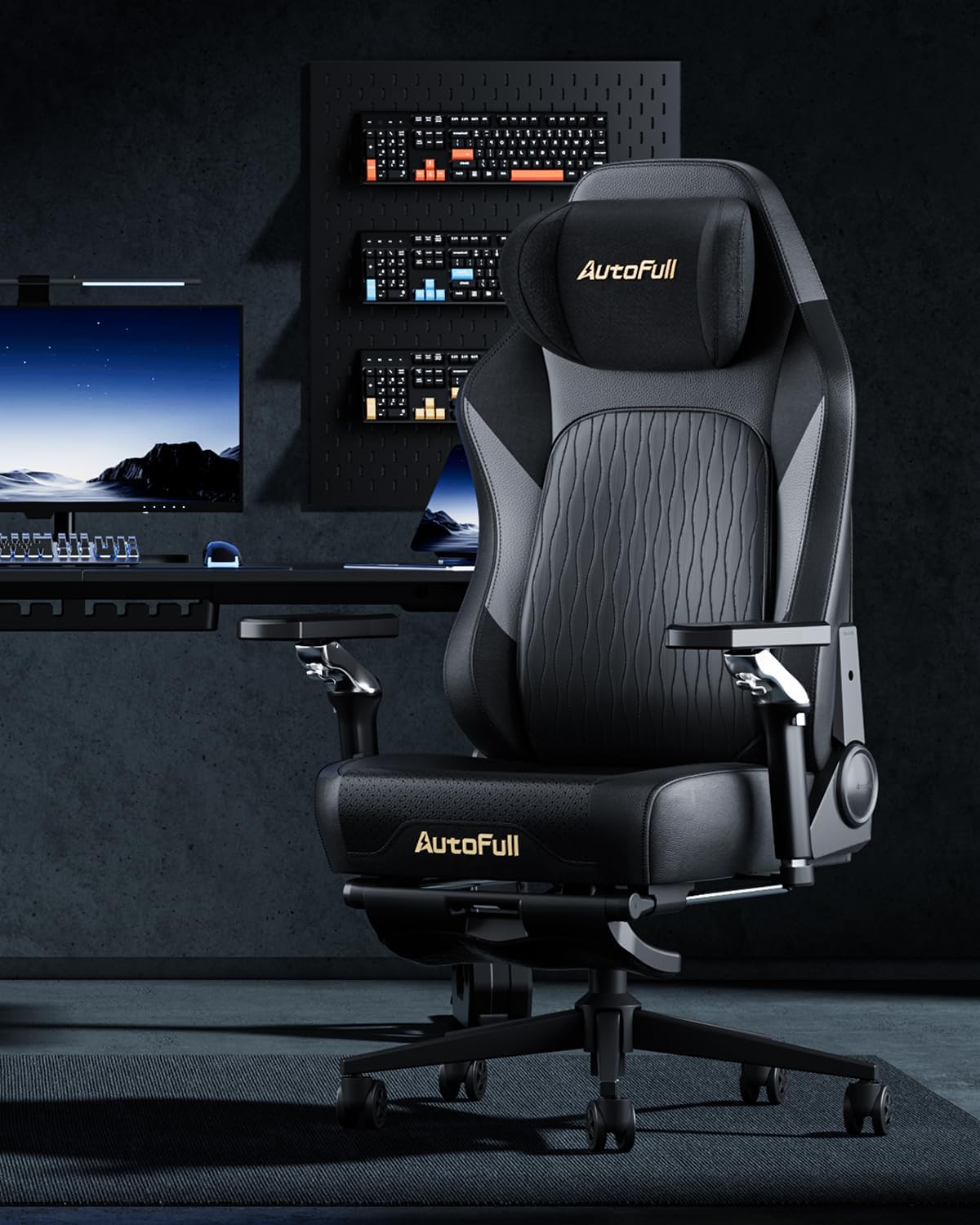AutoFull M6 Pro 2.0 Gaming Stuhl | Weltweit erster Gaming Chair mit Belüftung & Heizung, 6D-Armlehnen, Dynamischer Lendenstütze & Fußstütze | Playseat für Gaming & Büro (Schwarz)