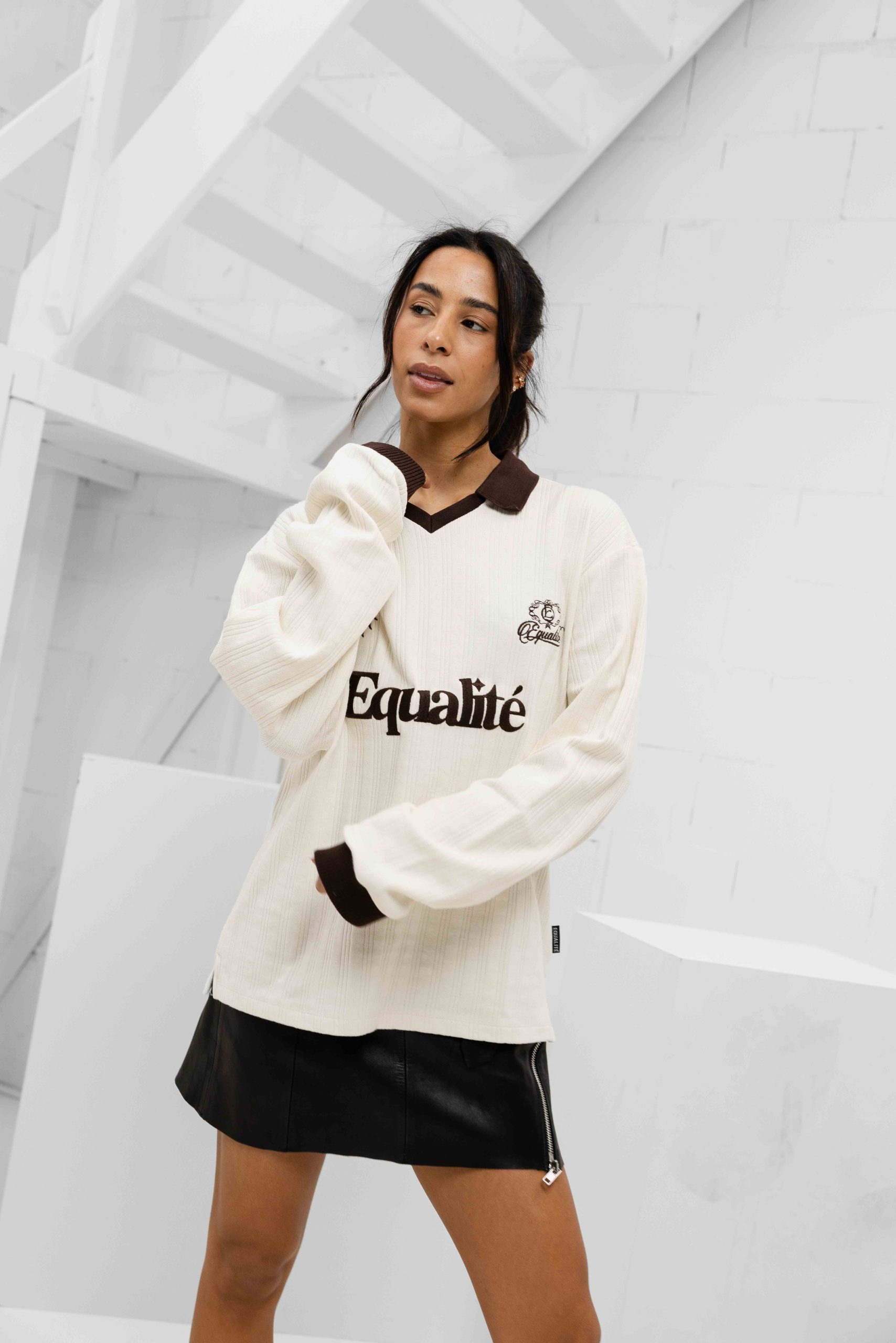 Equalité Ash Knit Longsleeve Polo Dames Gebroken Wit