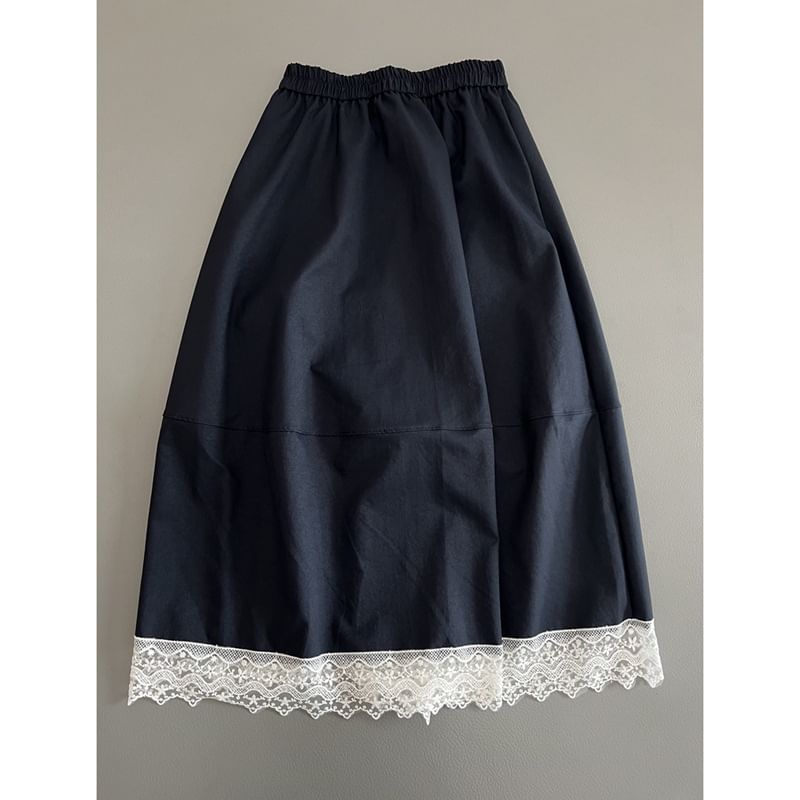 Rosehedge - Midi-A-lijn rok met elastische taille en effen kant