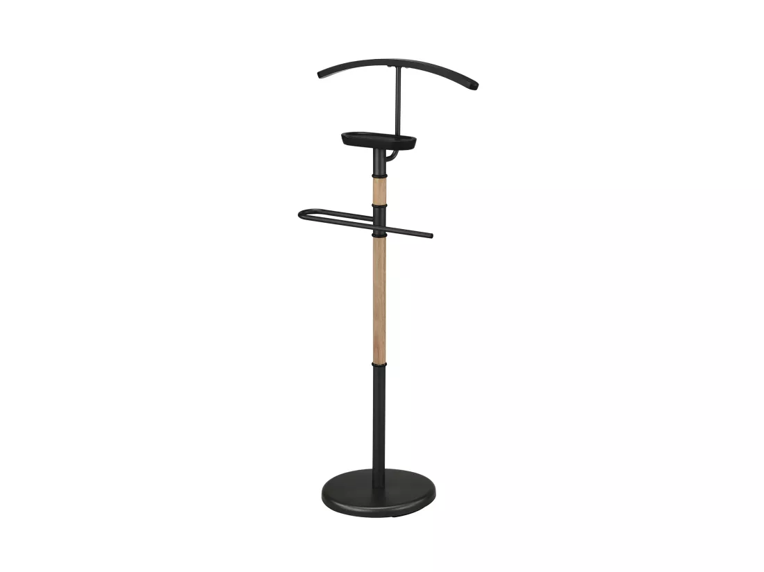 Valet de chambre - H110cm x L45cm x P28cm - métal et bois noir/chêne - Nature