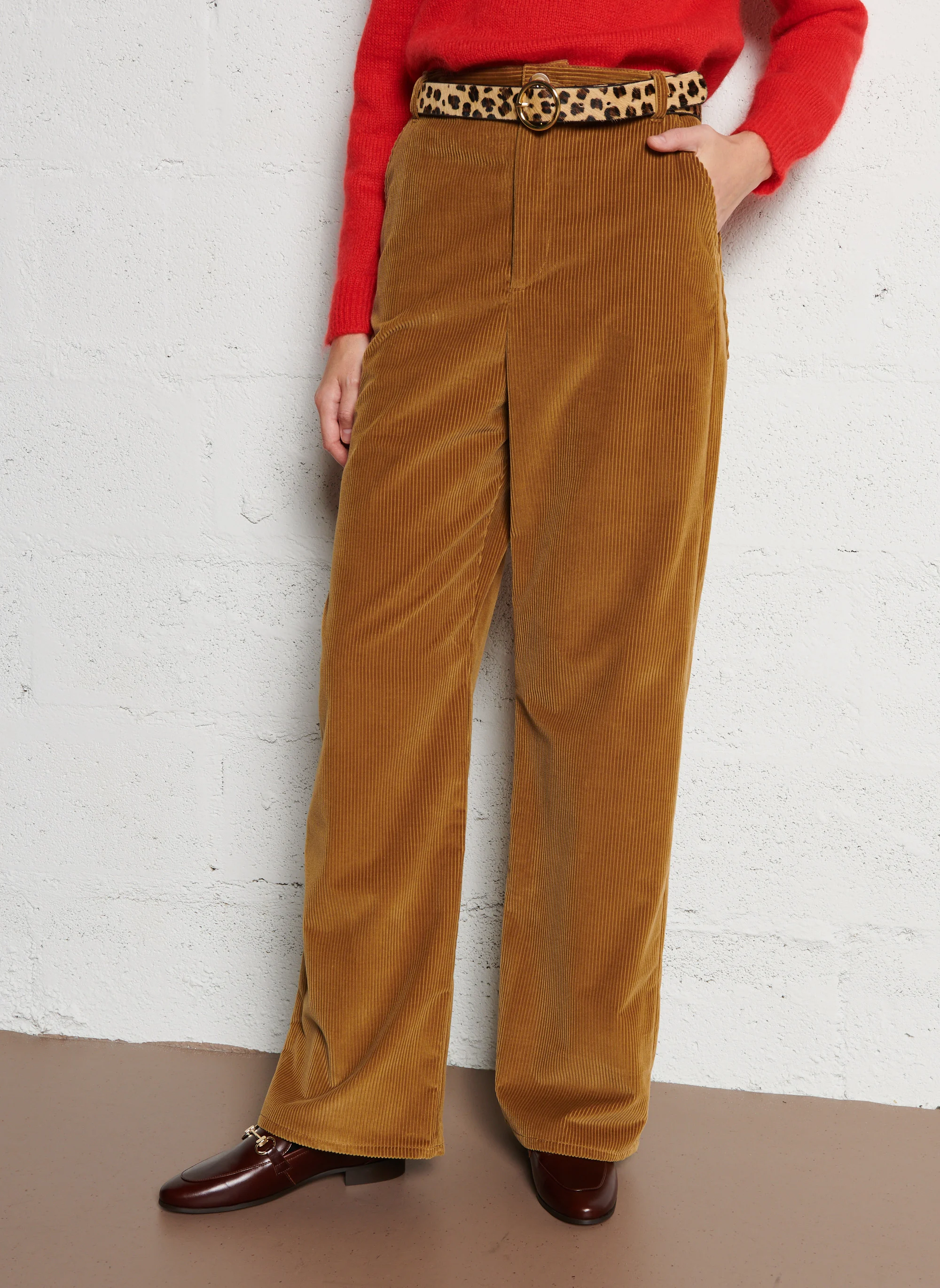 JEREMY - Pantalon large taille haute en coton | Beige