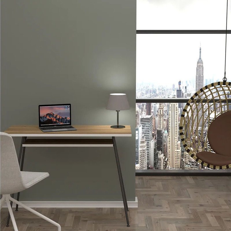 Bureau télétravail LV1 H.75 x L.100 x P.40 cm plateau noyer piètement noir