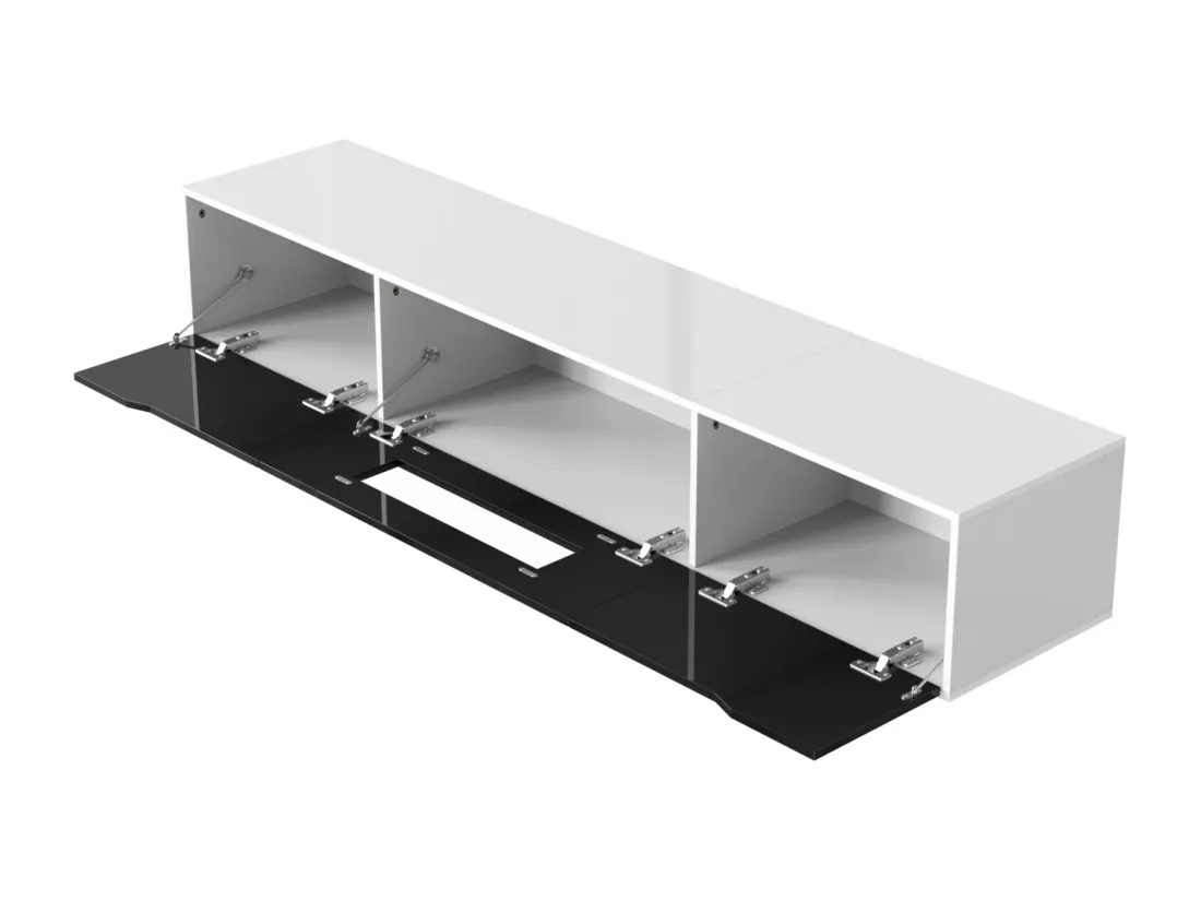 Meuble TV 180cm, avec éclairage LED à changement de couleur, portes pliantes, laqué Meuble TV suspendu, style moderne - noir