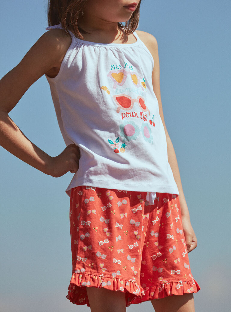 Débardeur et short blanc et orange en jersey