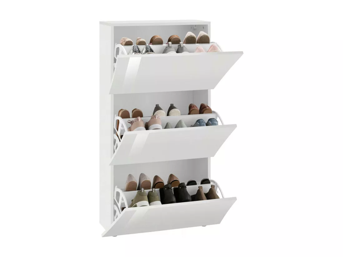 Meuble à chaussures Giovanni, Meuble polyvalent avec 3 portes, Meuble à chaussures d'entrée, 100% Made in Italy, 71x27h122 cm, Blanc brillant