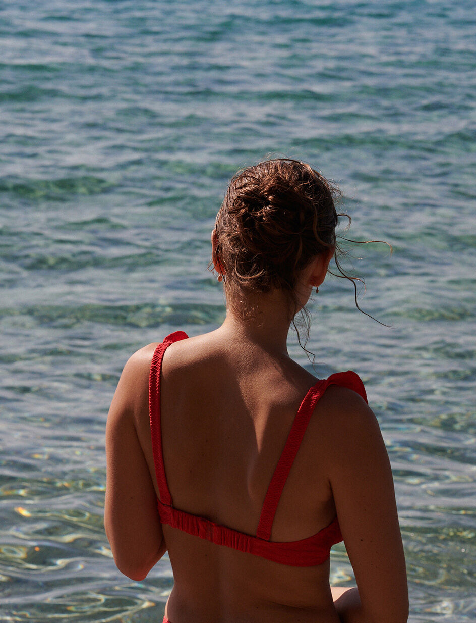 Haut de maillot de bain triangle sans armatures paddé - rose groseille