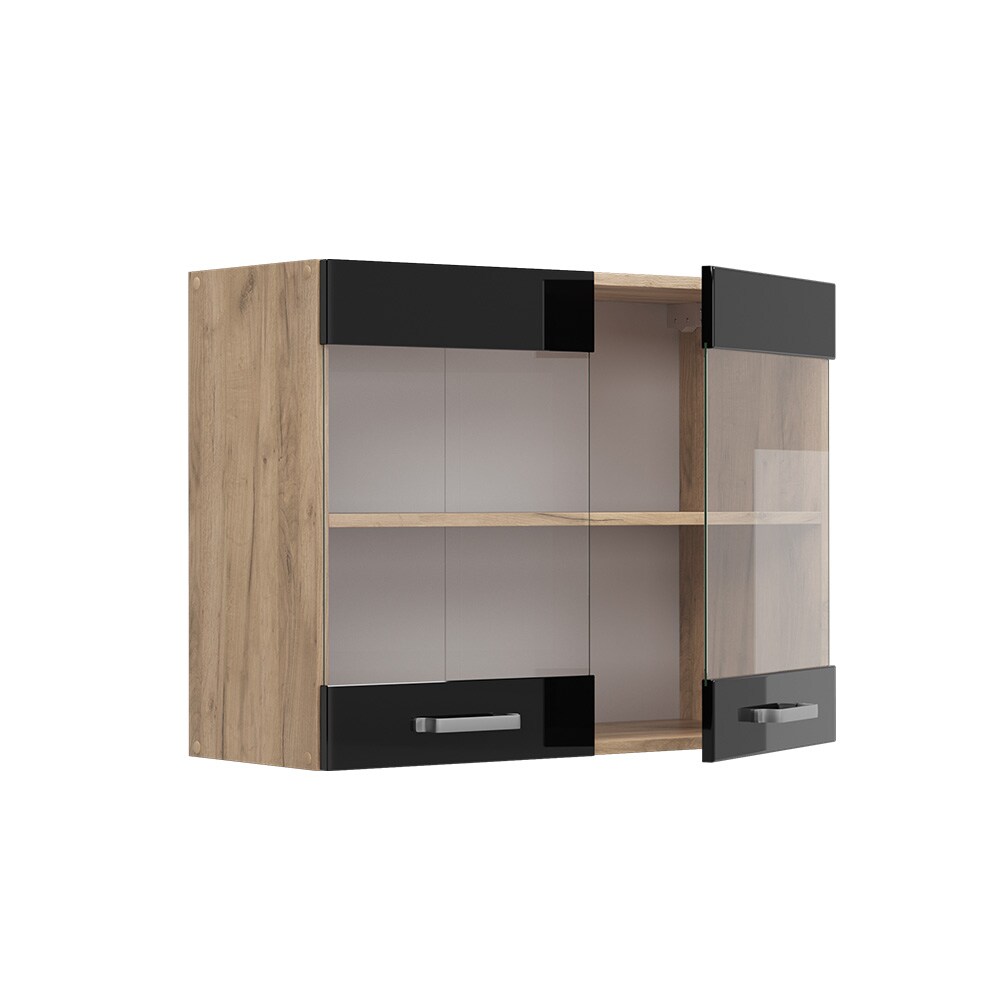 Vicco Glashängeschrank Küchenschrank R-Line Solid Eiche Schwarz 80 cm modern