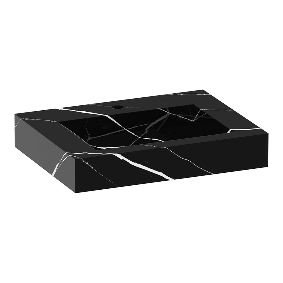 Brauer Coral wastafel marmerlook 60cm met kraangat nero marquina