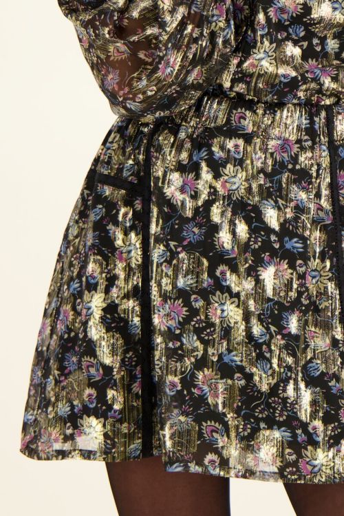 Zwart jacquard rokje met goudkleurige print