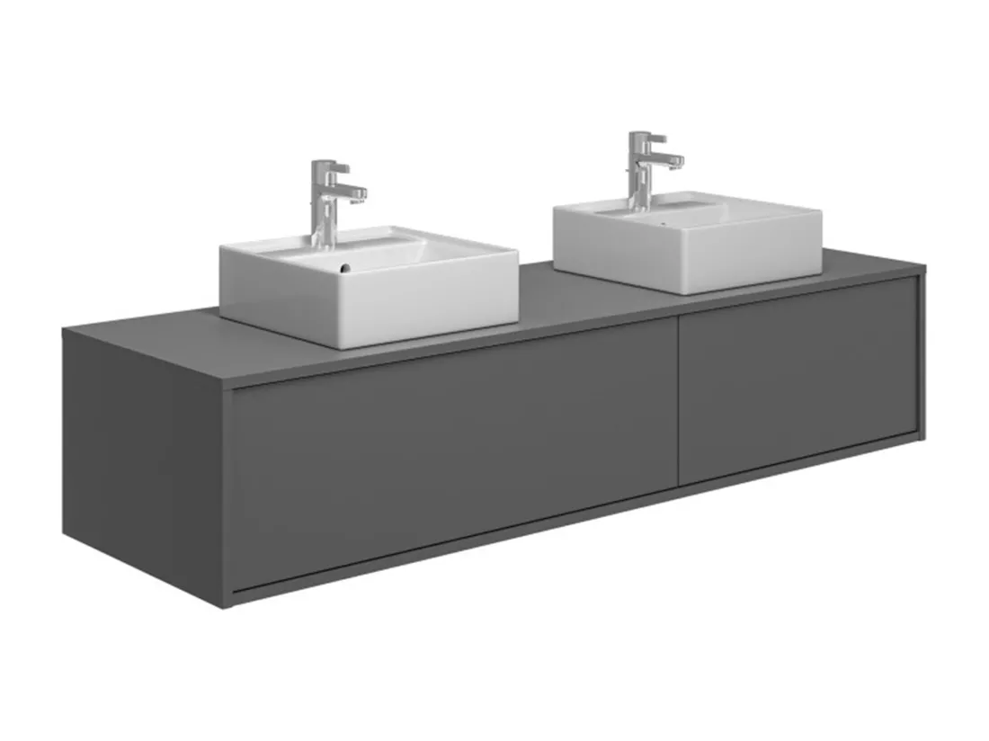 Meuble de salle de bain suspendu coloris gris anthracite avec double vasque - L150 cm - ISAURE II