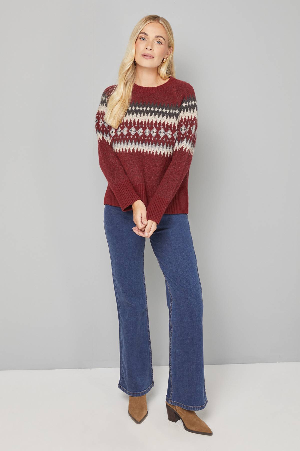 Wallis synthétiquell Col Rond Fairisle Petite Taille