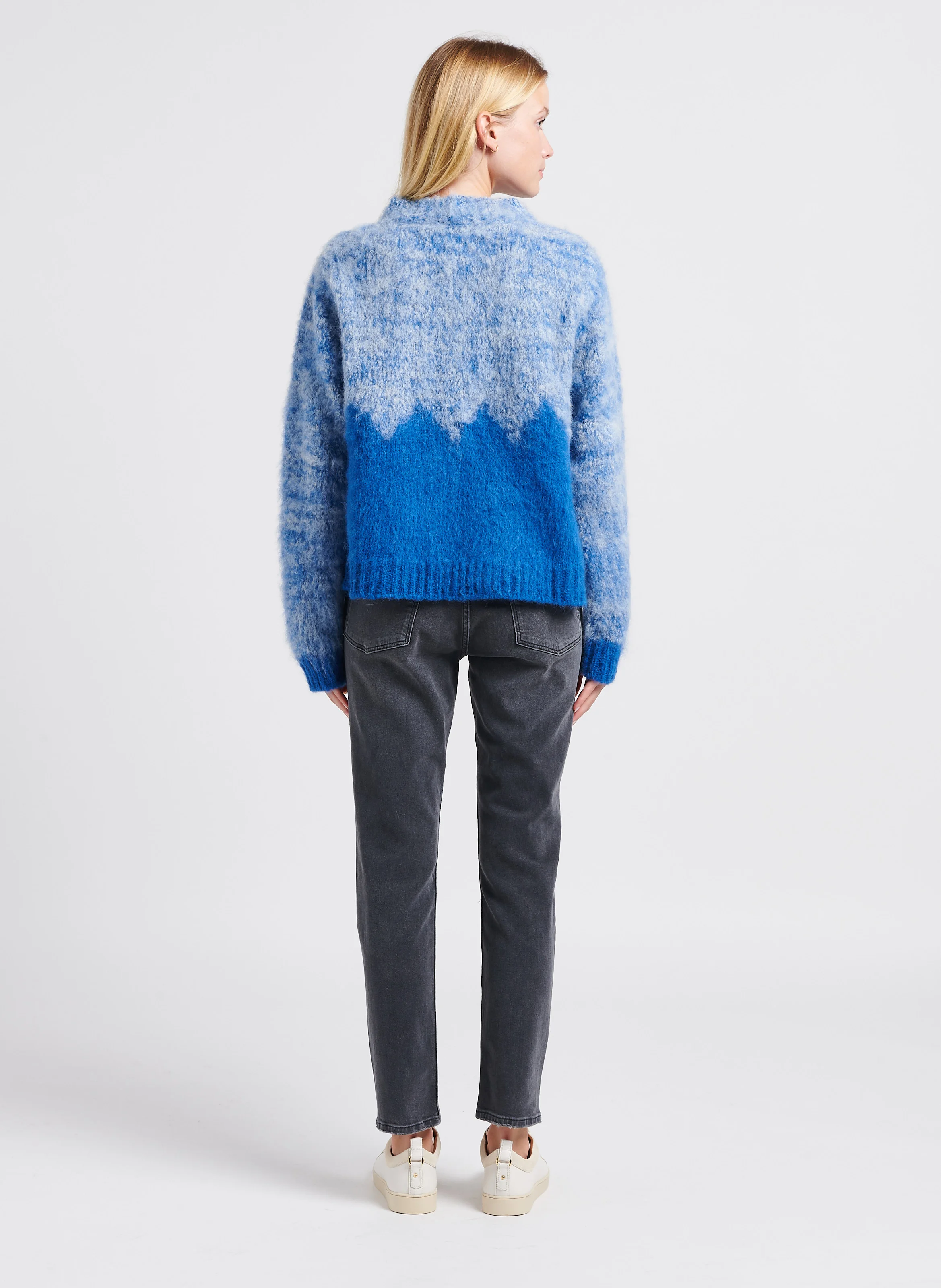 LYDIE - Pull col rond jacquard en alpaga | Bleu