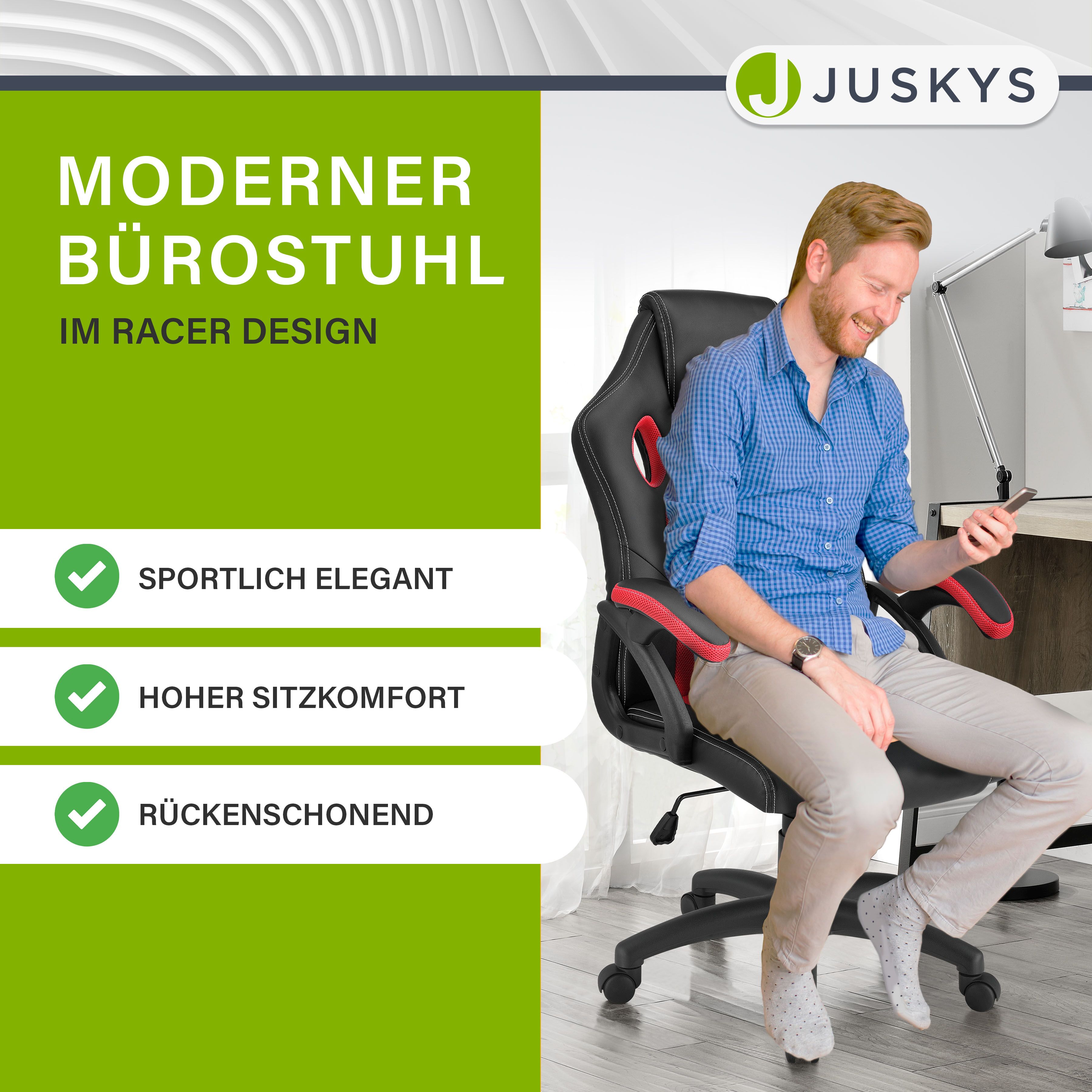 Juskys Racing Schreibtischstuhl Bürostuhl Montreal Rot