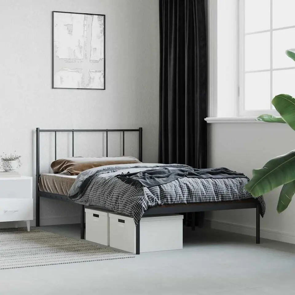vidaXL - Bed frame met hoofdbord - Zwart - Metaal - 80x200 cm
