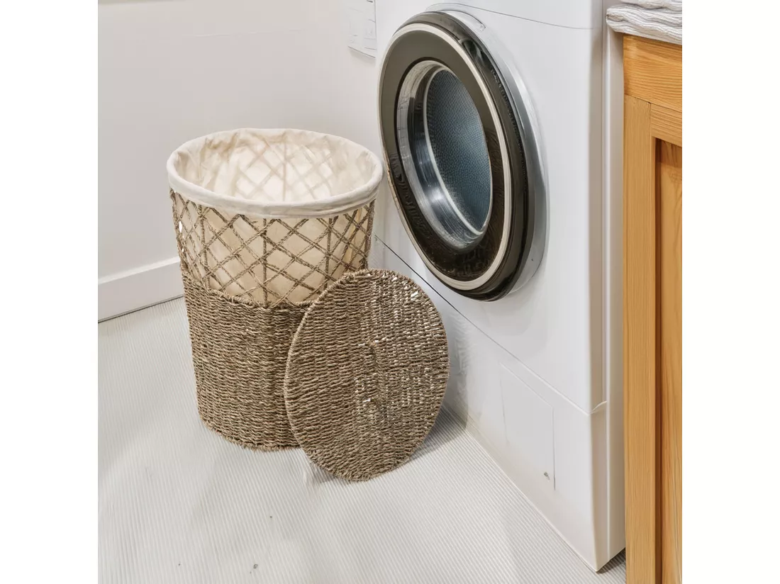 WELL HOME - Panier en osier avec couvercle beige