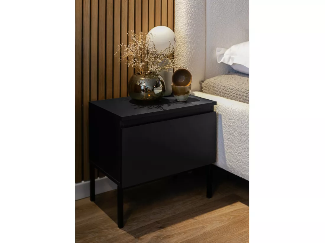 Table de chevet - noir avec pieds noirs - Bemmi