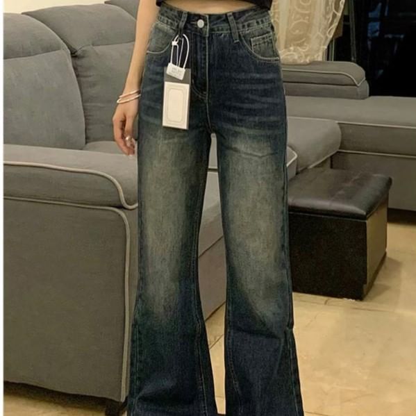 Girliepairs - High Waist Washed Flared Jeans