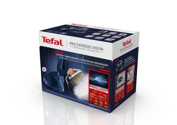 Tefal Pro Express Vision GV9812E0 - Dampstrygejern med automatisk afbrydelse - såleplade: Durilium AirGlide Autoclean - 3000 W - kjoleblå/hvid