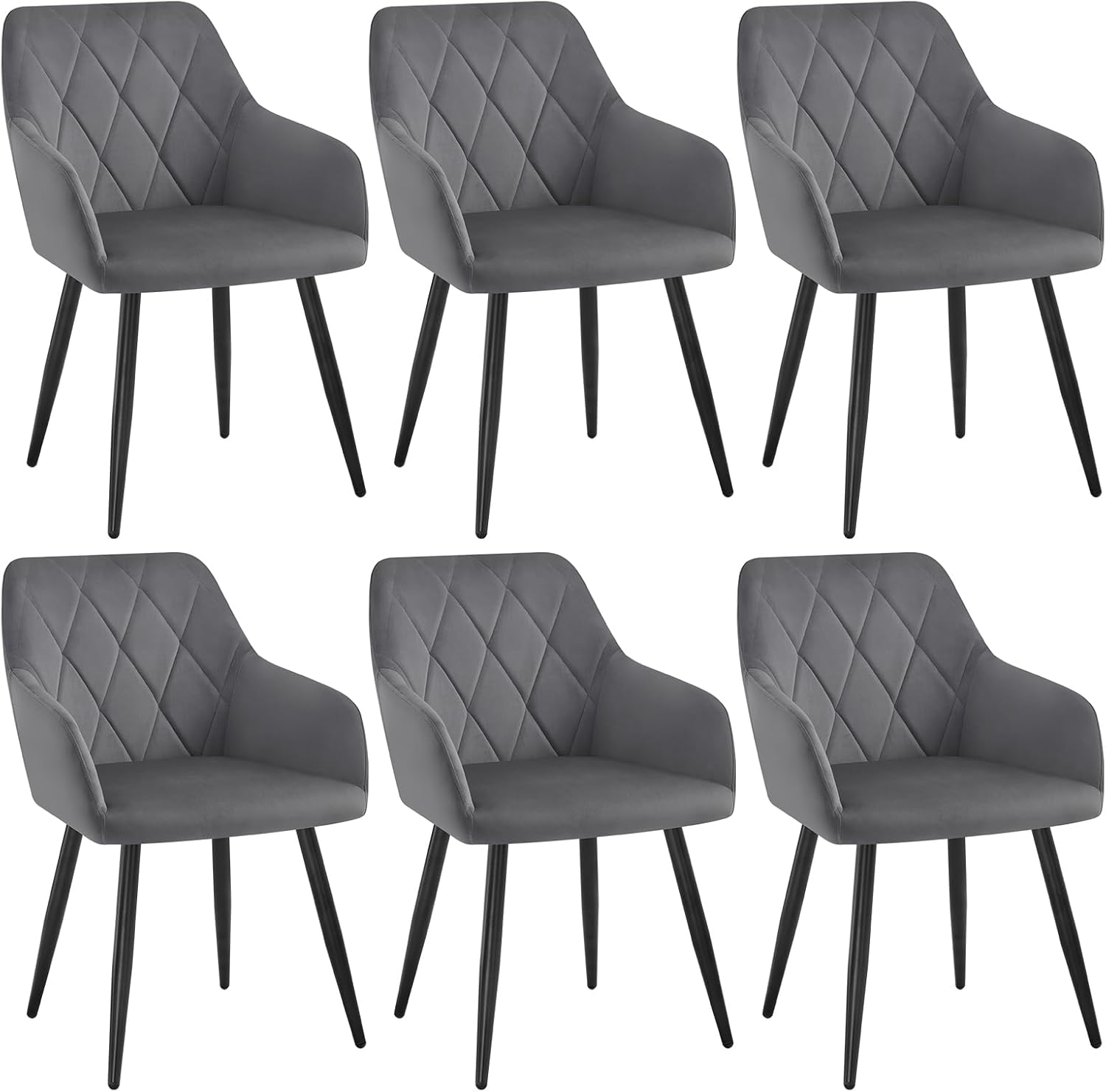 WOLTU 6er Set Esszimmerstühle mit Armlehne Rückenlehne, für Esszimmer Wohnzimmer Küche, Bequeme Küchenstühle gepolstert mit Samtbezug, Metallbeinen, Dunkelgrau