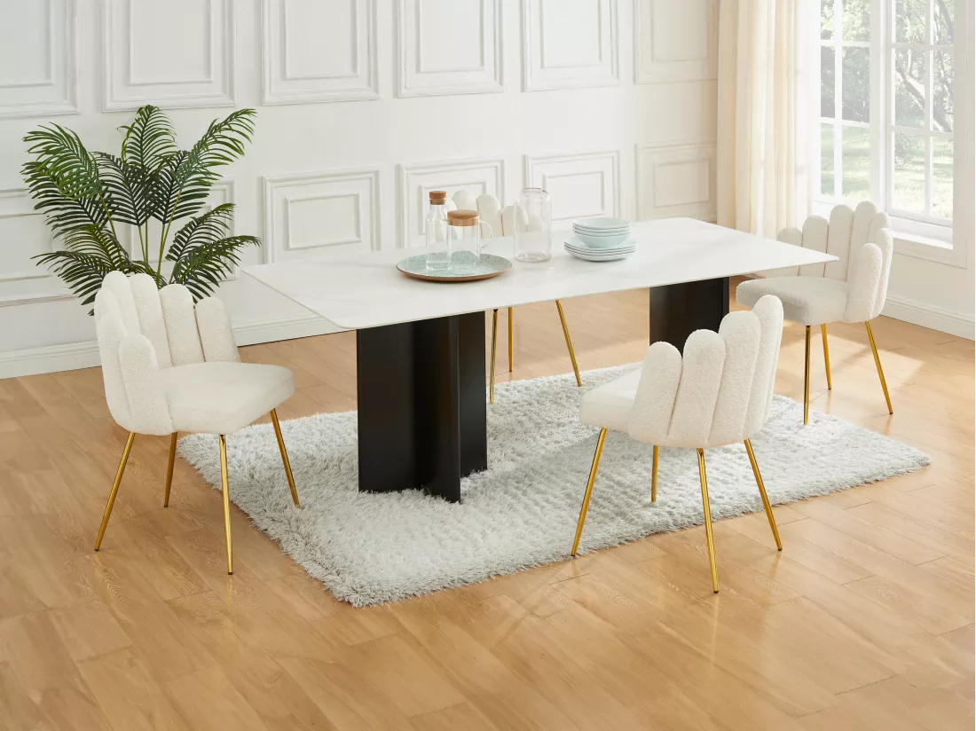 Lot de 6 chaises en tissu bouclette et métal doré - Crème - ALTINAM de Pascal MORABITO