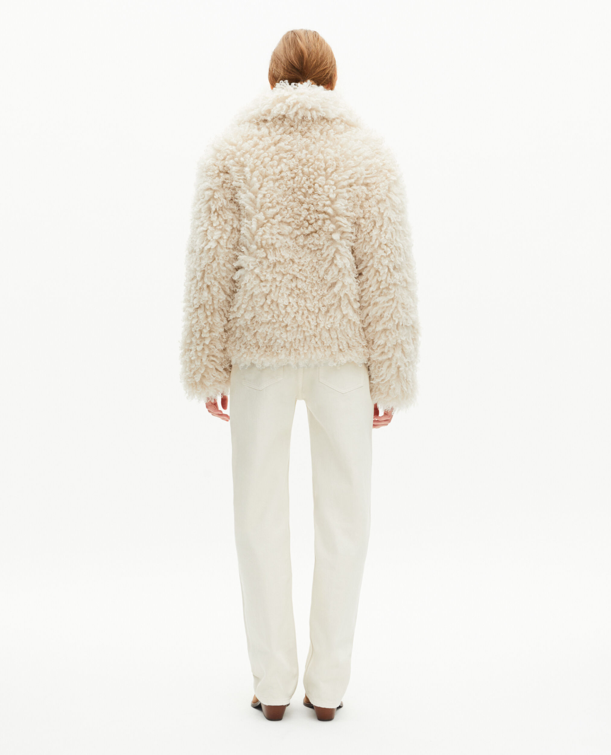 Manteau court effet fourrure écru