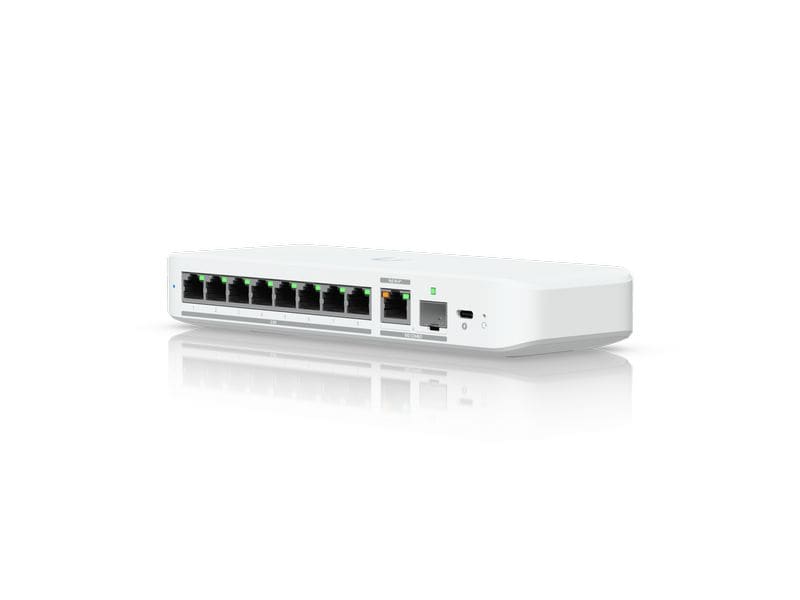 Ubiquiti Switch UniFi Flex 2.5G 9 Port Kompakter 8-Port 2.5-GbE-Switch mit 10-GbE-RJ45/SFP -Uplink und flexibler Stromversorgung über USB-C oder PoE