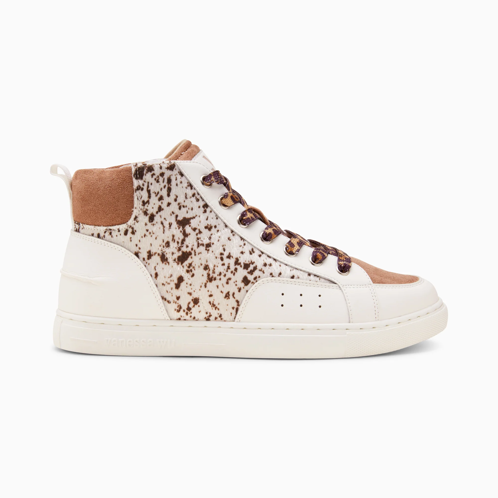 Sneakers-Baskets montantes Gwen blanc et marron à lacets léopard