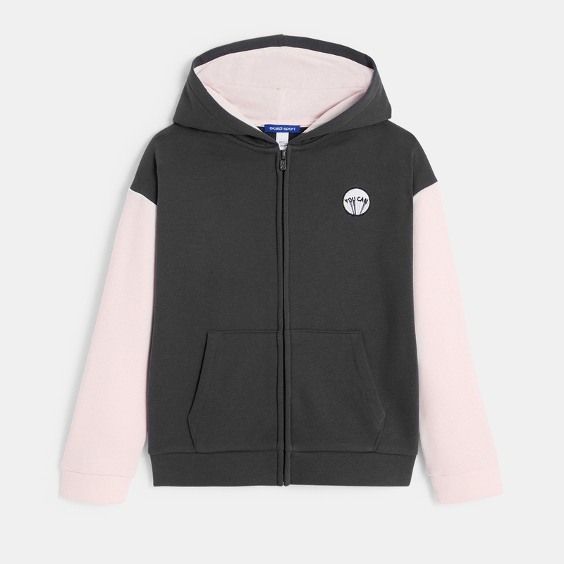 Sweat-shirt à capuche bicolore gris fille
