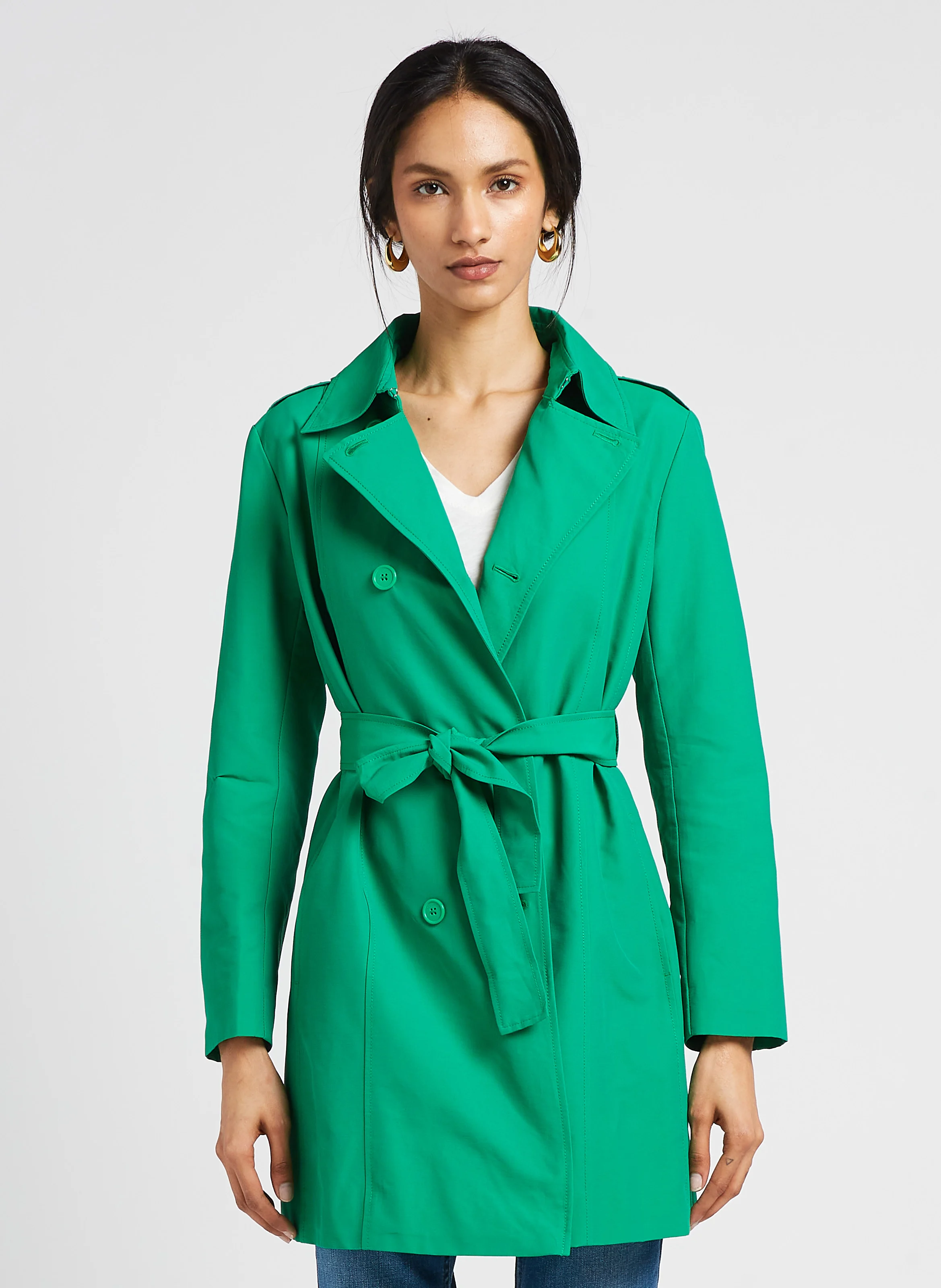 MILOVE - Trench droit à col classique en coton mélangé| Vert