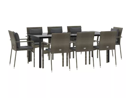 Ensemble à manger de jardin 9pcs et coussins noir et gris